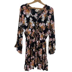 Kori America Womens Floral Dress Size Medium Boho Whimsygoth Fairy Grunge Gauzy